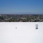 Flat foam roof overlooking city