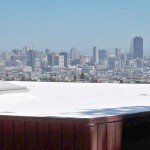 Roof with skylights overlooking San Francisco city